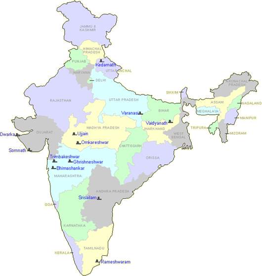 Jyotirlinga map - astrojyoti.com by astrologer Pandit S.P.Tata